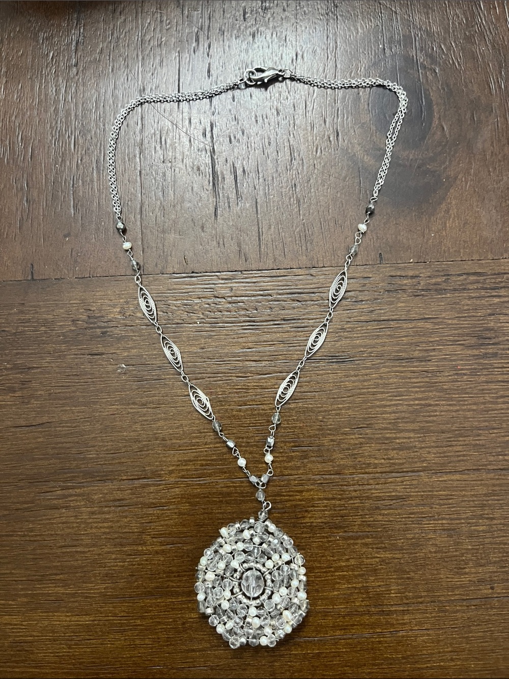 Retro Beaded Wire Wheel Flower Medallion Double Strand Necklace